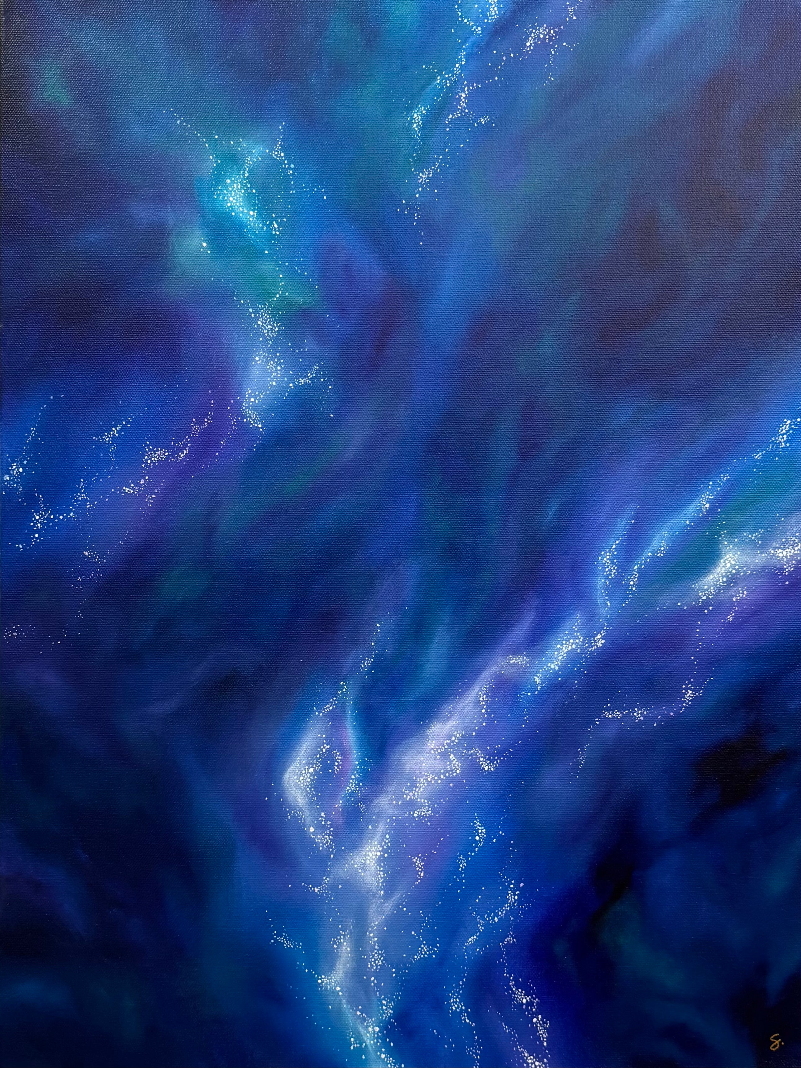 Original Abstract Painting 18x24 | Blue Teal Starfield Wall Art ...