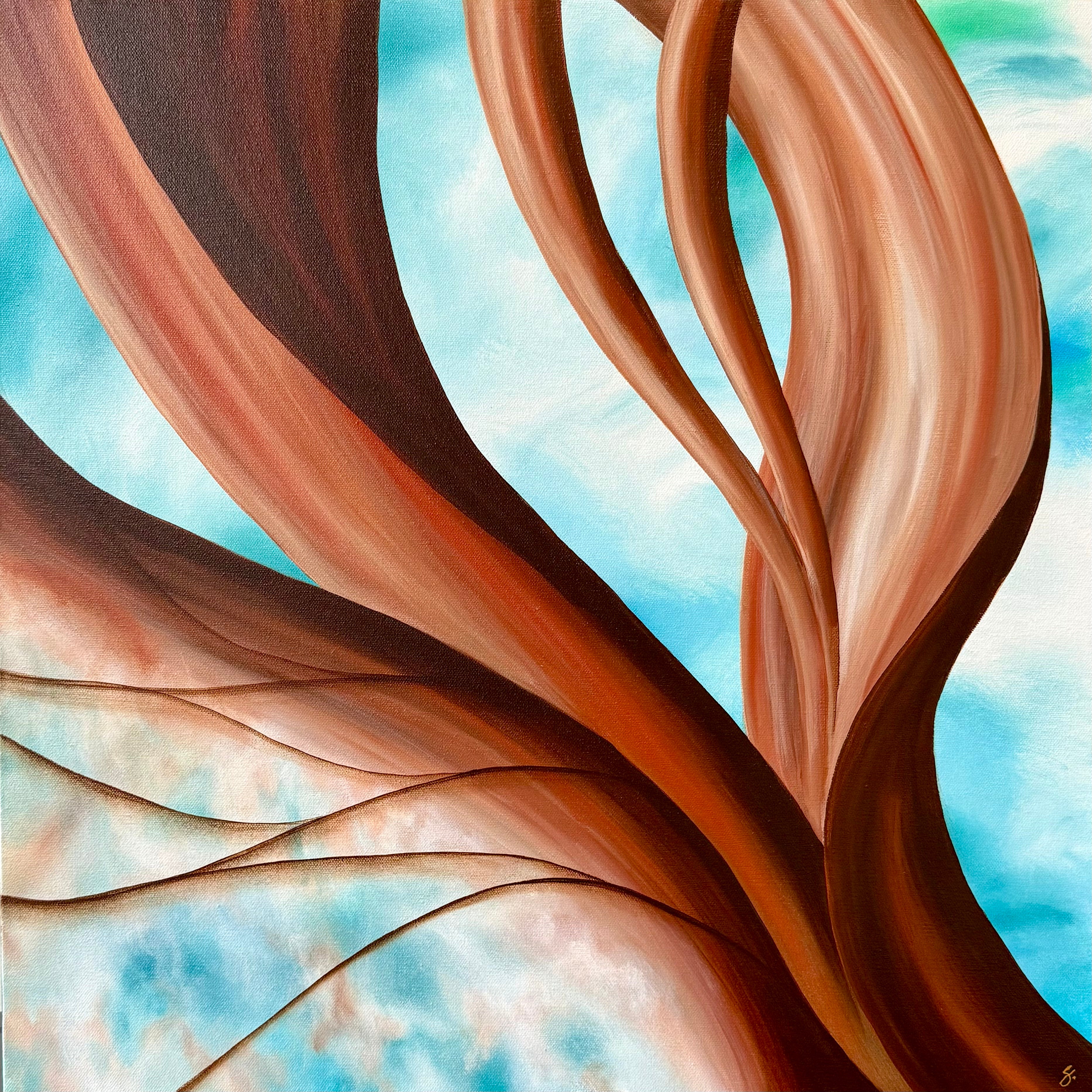 Original Abstract Painting 24x24 | Brown Turquoise Nature Wall Art ...